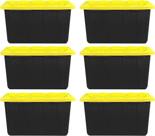 BLACK & YELLOW 27-Gallon Storage Bin with Snap-on Lid - 6 Pack