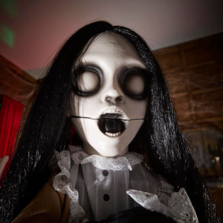 3 ft ANIMATED Creepy Girl with Doll