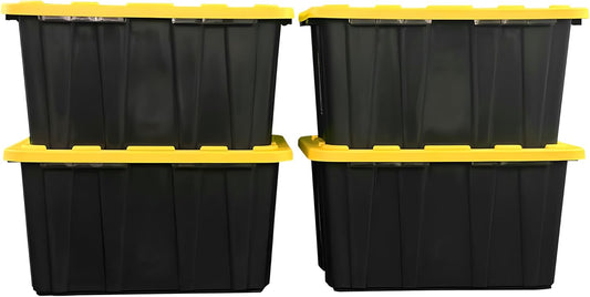 BLACK & YELLOW 27-Gallon Storage Bin with Snap-on Lid - 4 Pack
