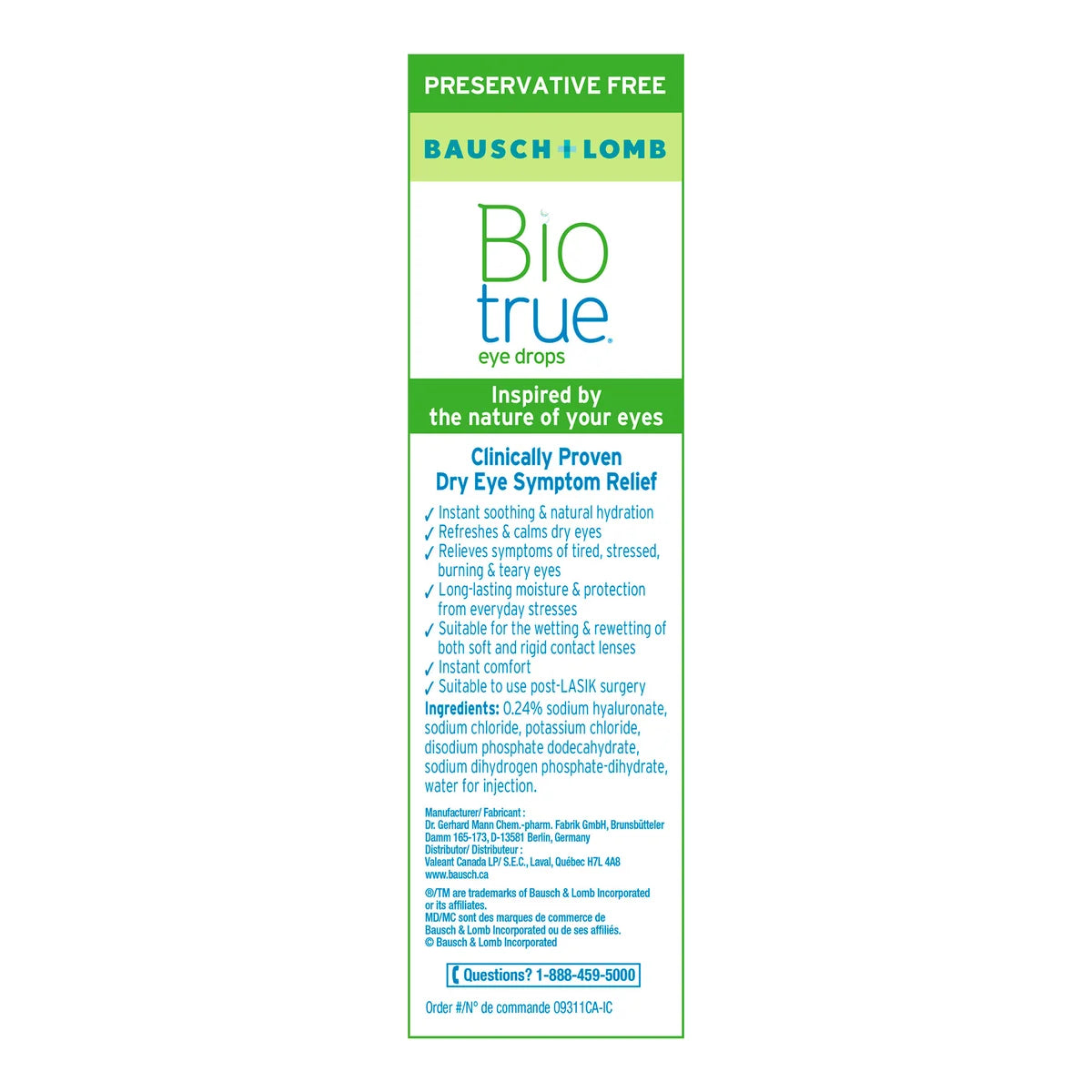 Gouttes oculaires Biotrue sans conservateur multidose, 3 x 10 ml