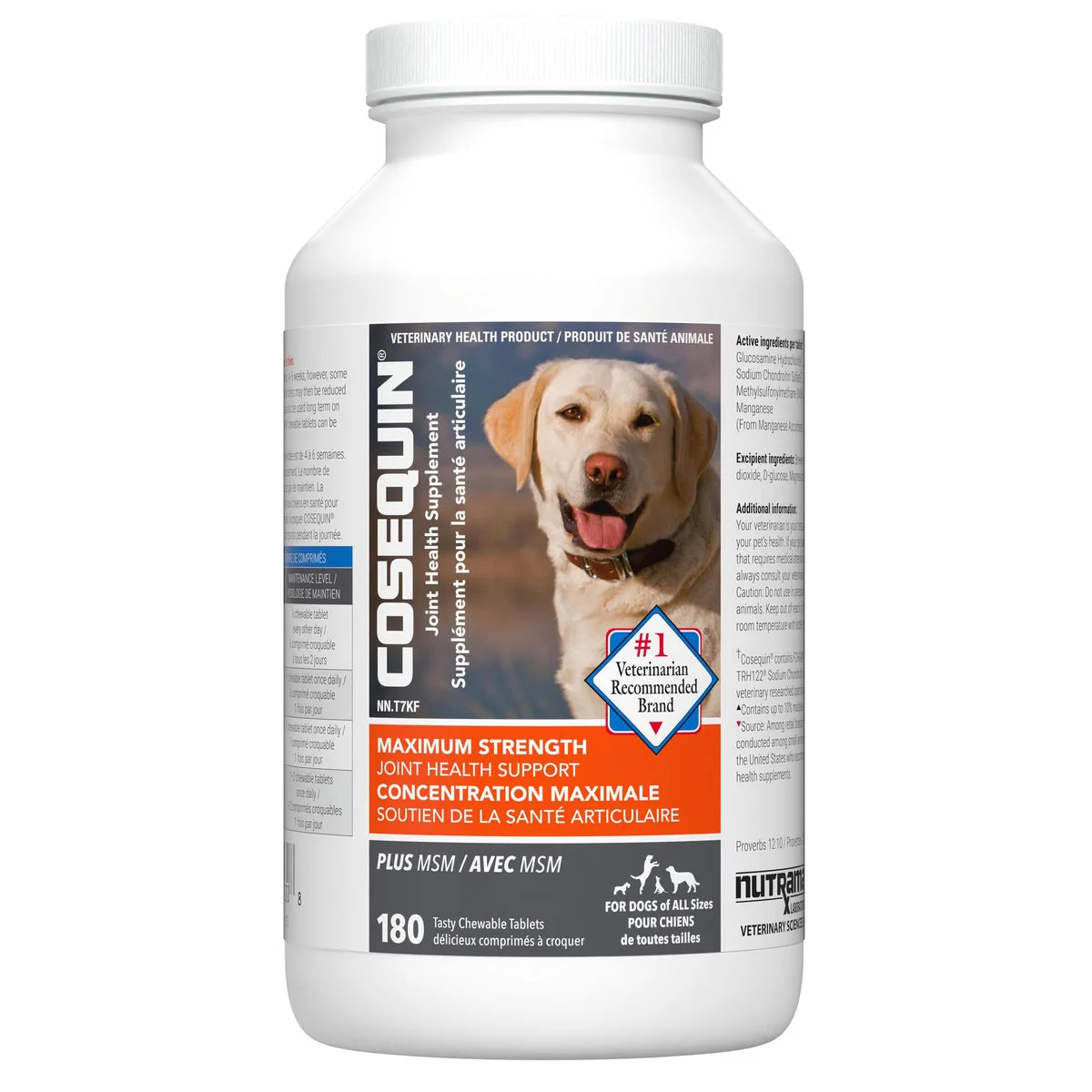Complément alimentaire pour la santé des articulations Cosequin DS Maximum Strength Plus MSM pour chiens, 180 comprimés