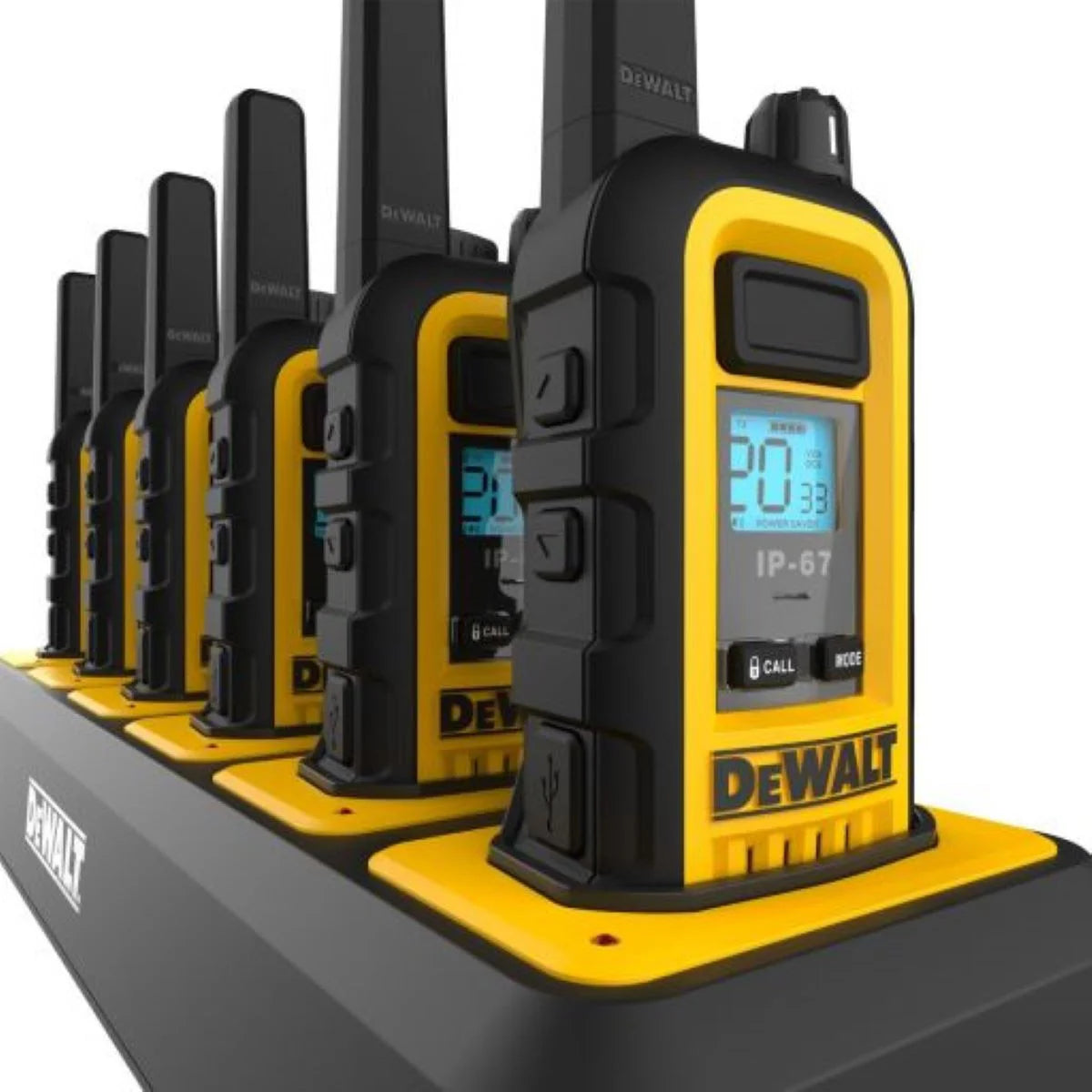 Radios bidirectionnelles DeWALT DXFRS300 avec chargeur robuste à 6 ports, paquet de 6Radios bidirectionnelles DeWALT DXFRS300 avec chargeur robuste à 6 ports, paquet de 6