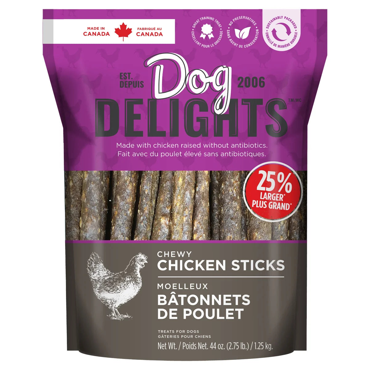 Friandises pour chiens Dog Delights Chicken Sticks, 1,25 kg (2,7 lb)