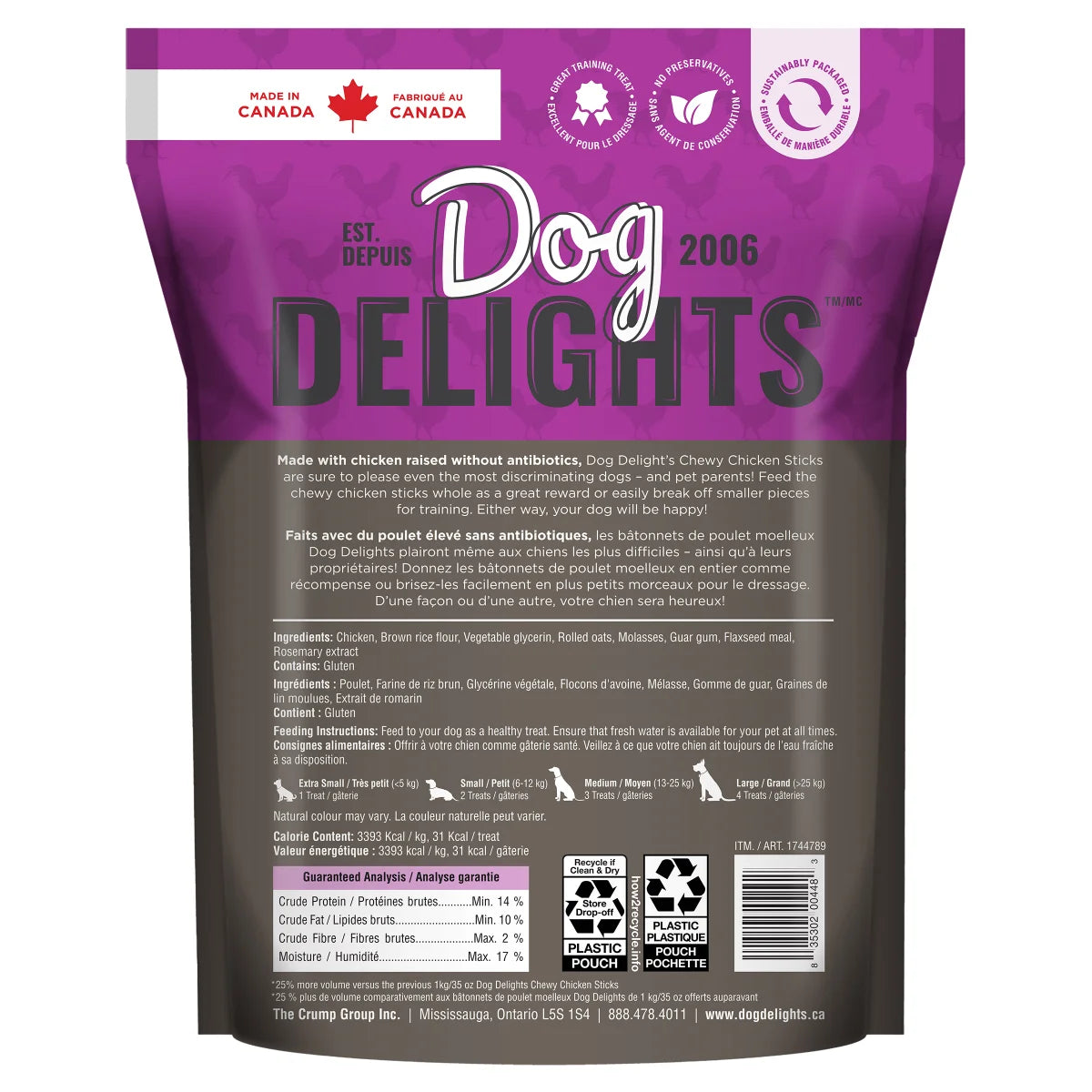 Friandises pour chiens Dog Delights Chicken Sticks, 1,25 kg (2,7 lb)