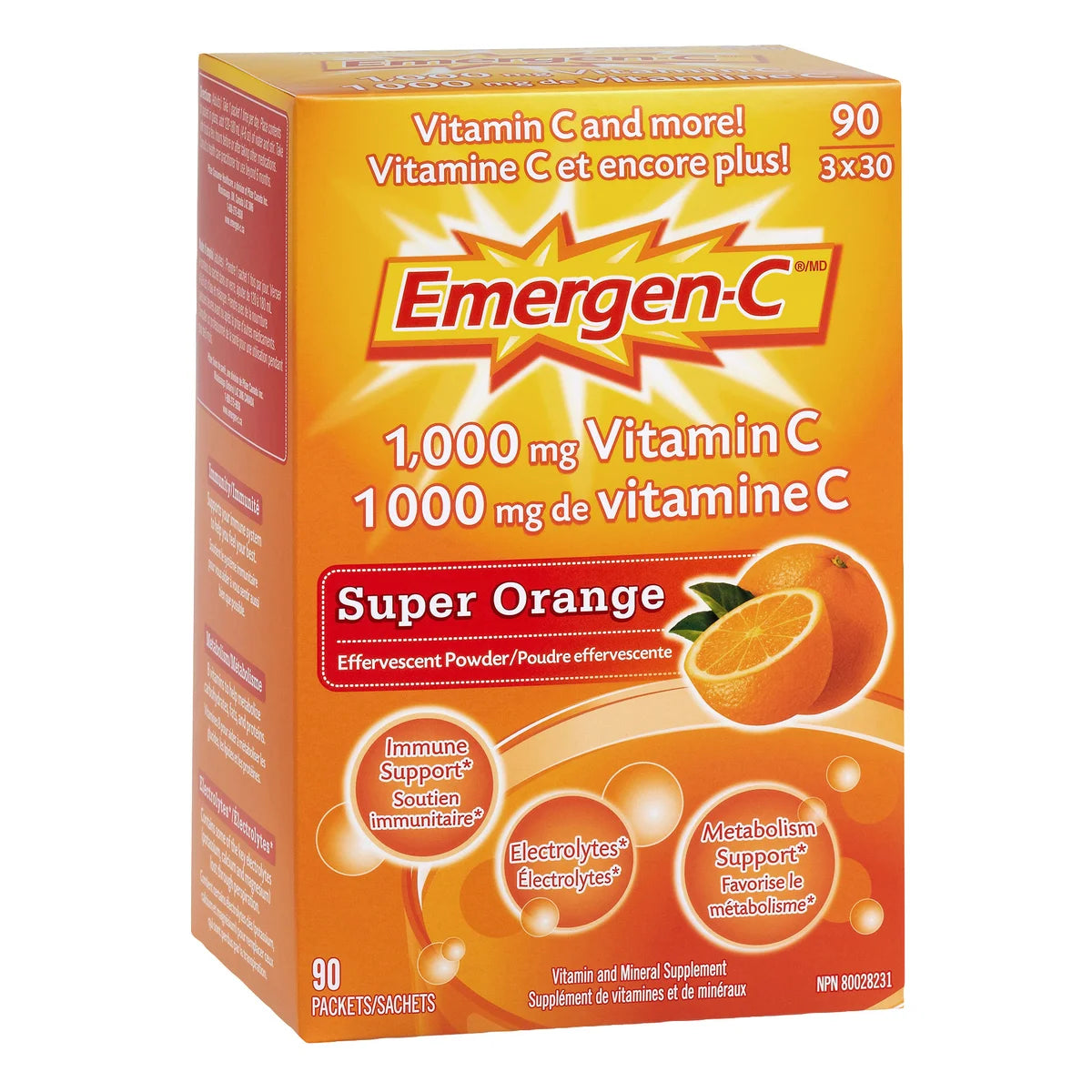 Emergen-C Super Orange, 1000 mg de vitamine C