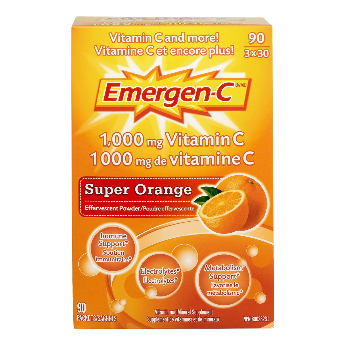 Emergen-C Super Orange, 1000 mg de vitamine C