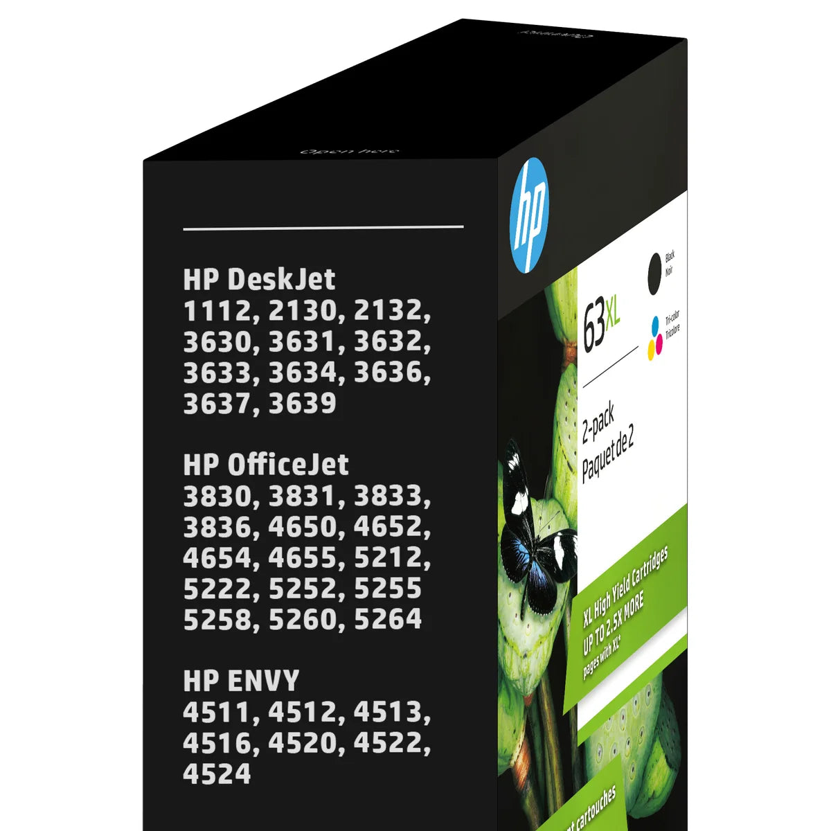 Cartouches d'encre HP 63XL noir et tricolore à haut rendement (L0R44BN), lot de 2