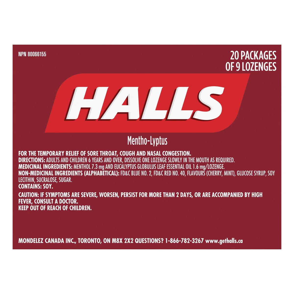 Halls Cherry Flavour Cough Drops, 20 × 9 lozenges