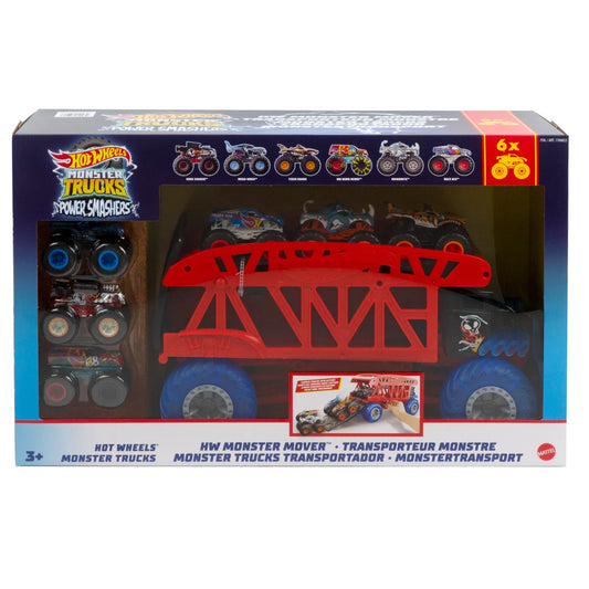 Hot Wheels Monster Truck Boneshaker Hauler with 6 Trucks