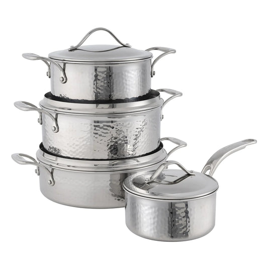 Lagostina 5-Ply Hammered Stainless Steel Cookware, 8-piece