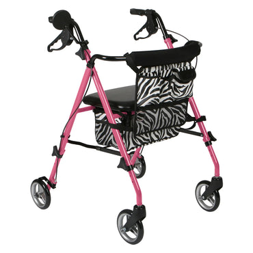 Medline UltraLight Zebra Rolling Walker, Shimmer Pink Frame