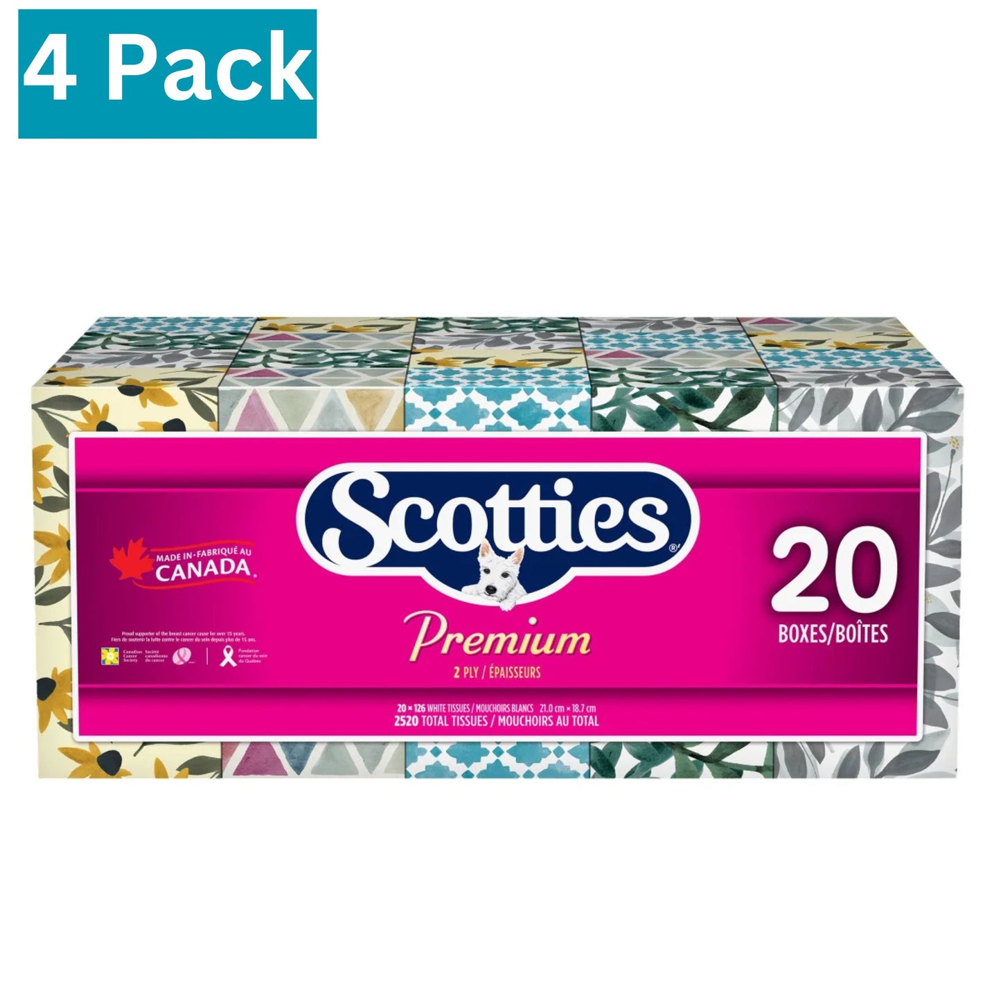 Mouchoirs Scotties Premium, doux et résistants, hypoallergéniques et testés dermatologiquement, paquet de 20