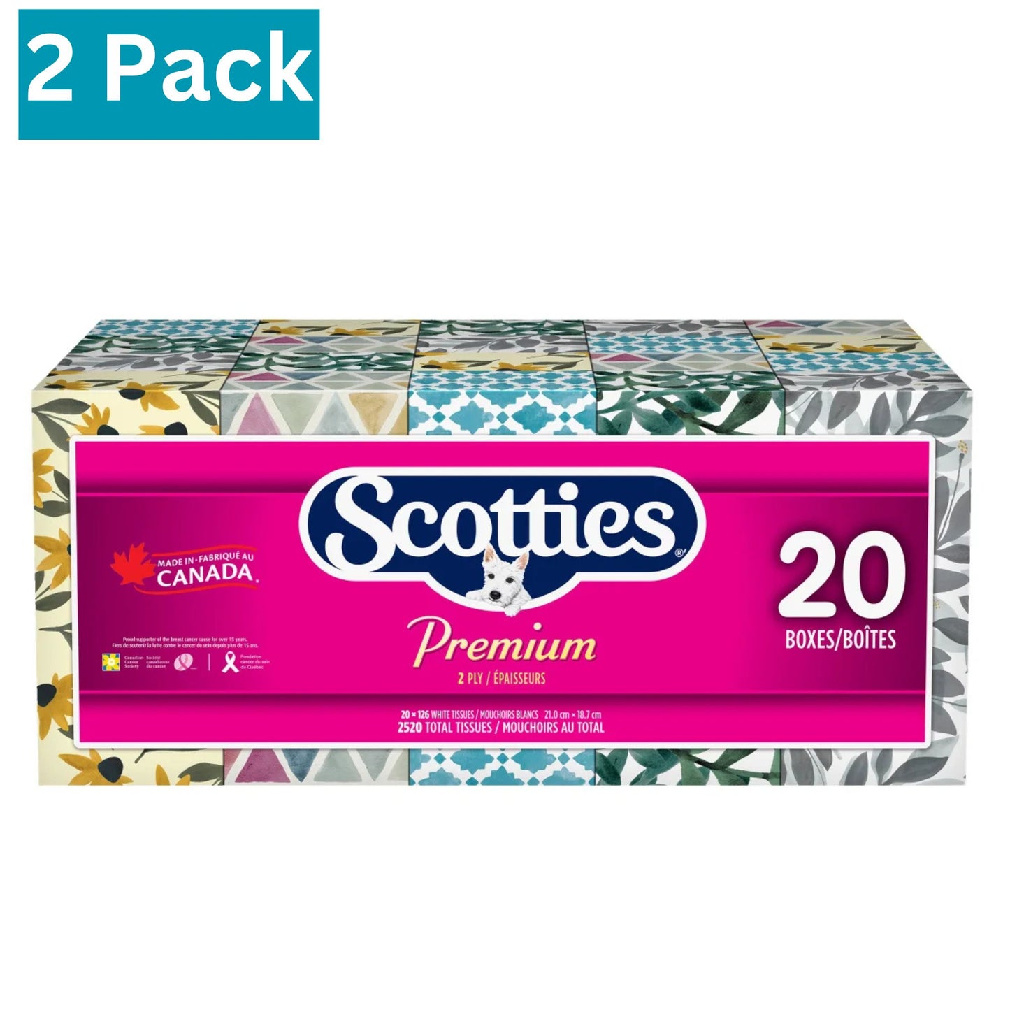 Mouchoirs Scotties Premium, doux et résistants, hypoallergéniques et testés dermatologiquement, paquet de 20