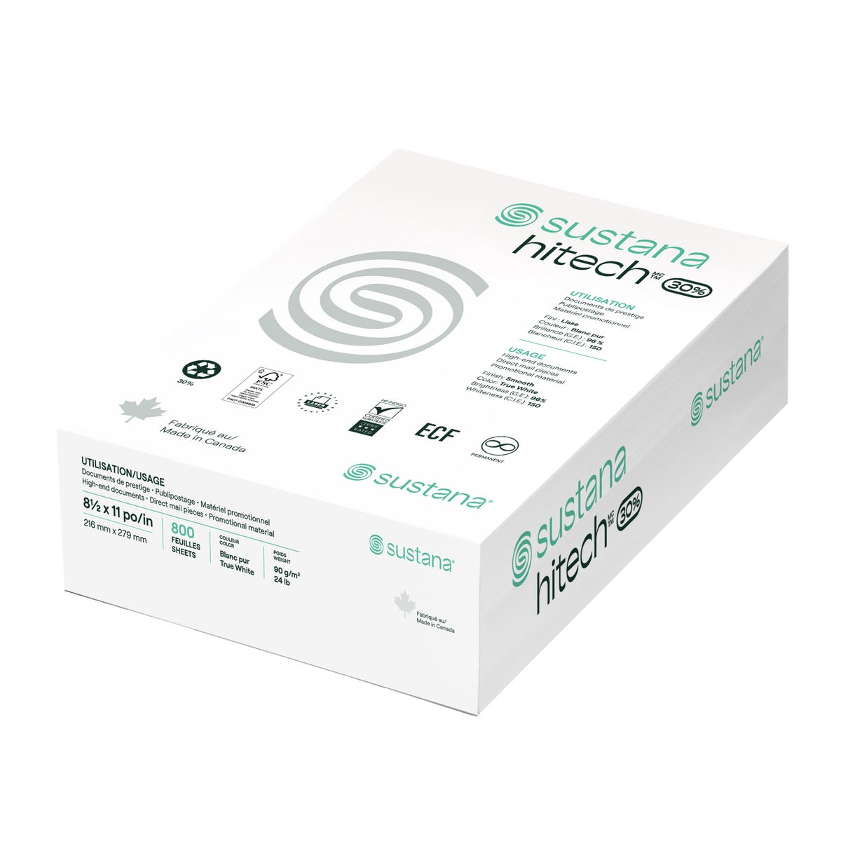 Papier d'imprimante Sustana Hitech 8,5 x 11, 96 brillant, 24 lb
