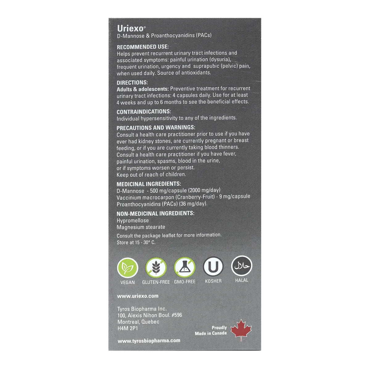 Uriexo Vegicaps – For Urinary Tract Infection (UTI), Antibiotic-Free, D-Mannose & Proanthocyanidins (PACs), 2 x 120 Vegicaps