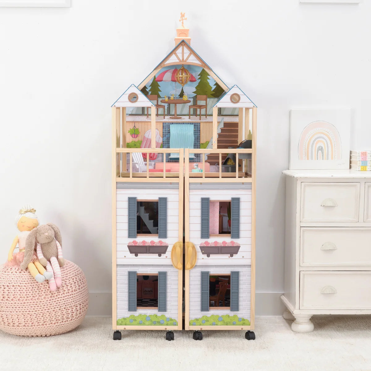 Wooden Mansion Dollhouse Secret Reveal with Lights, Sounds & 47 Accessories
