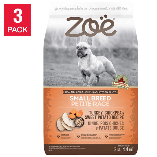 Zoe Small Breed Dry Dog Food, Turkey Chickpea and Sweet Potato Recipe, 3 x 2 kg (4.4 lb)