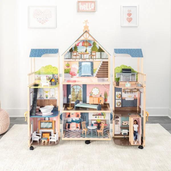 Secret Reveal Wooden Mansion Dollhouse with Lights, Sounds and 47 Accessories