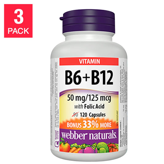 webber naturals B6, B12 with Folic Acid -- 3 x 120 Capsules