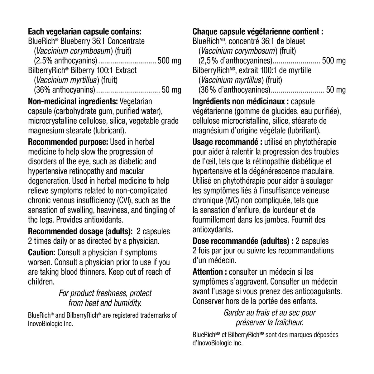 Webber Naturals Blueberry Plus avec myrtille 500 mg/50 mg, capsules végétariennes, 120 capsules, paquet de 2