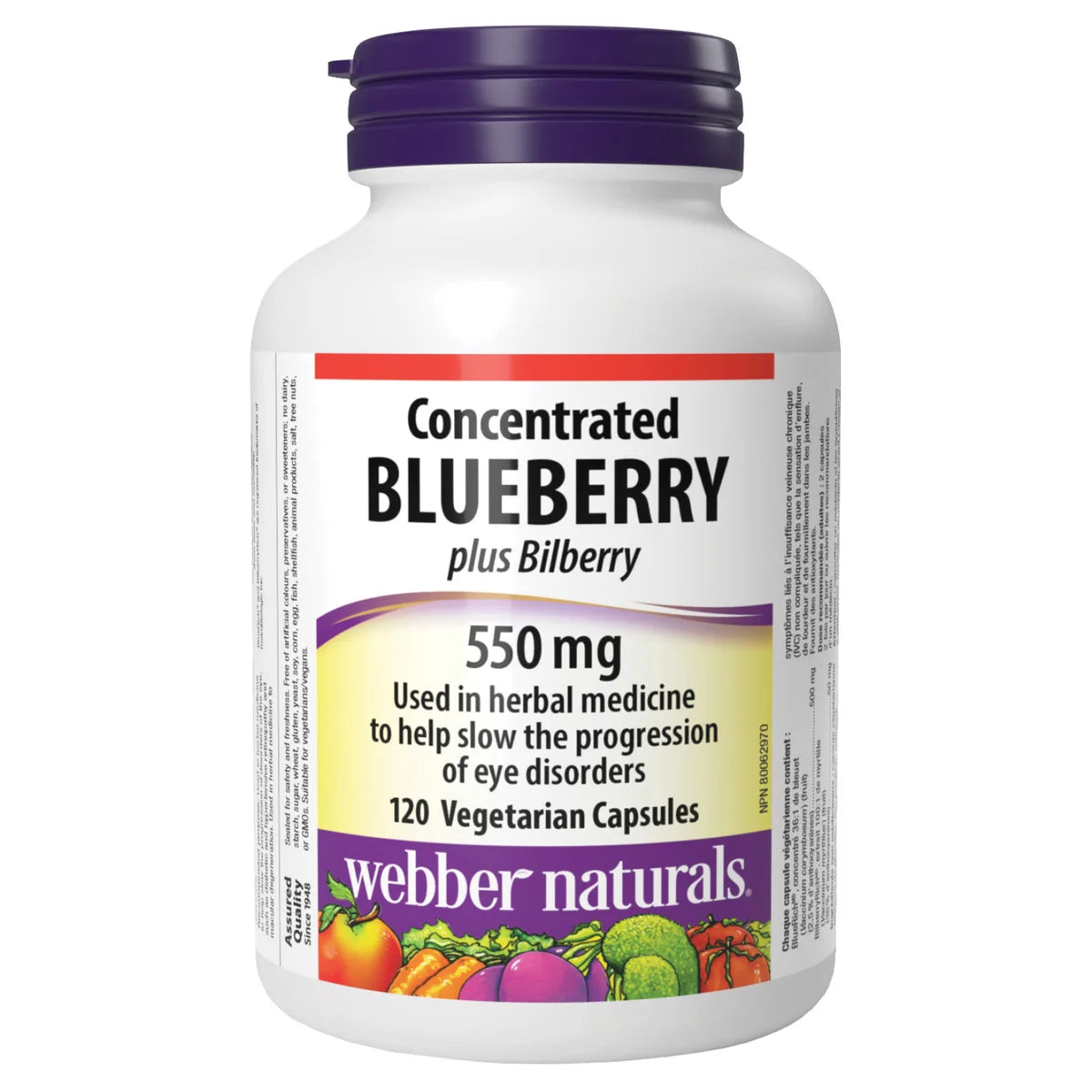 Webber Naturals Blueberry Plus avec myrtille 500 mg/50 mg, capsules végétariennes, 120 capsules, paquet de 2