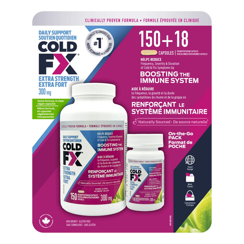 COLD-FX Soin du rhume et de la grippe Extra Fort 300 mg, 150 + 18 capsules 