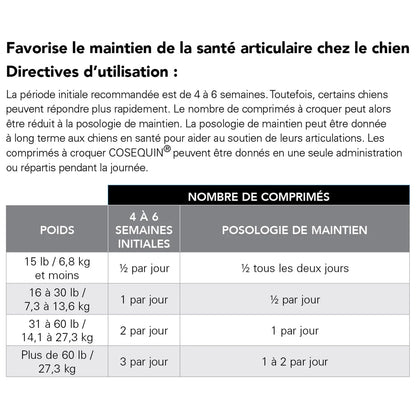 Complément alimentaire pour la santé des articulations Cosequin DS Maximum Strength Plus MSM pour chiens, 180 comprimés 