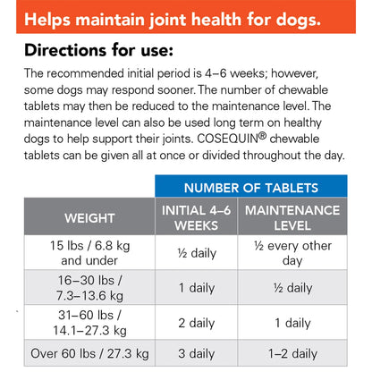 Complément alimentaire pour la santé des articulations Cosequin DS Maximum Strength Plus MSM pour chiens, 180 comprimés 