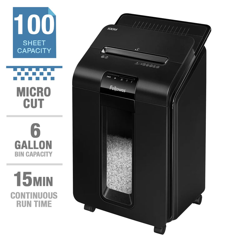 Destructeur de documents Fellowes AutoMax 100M à alimentation automatique et micro-coupe 100 feuilles 