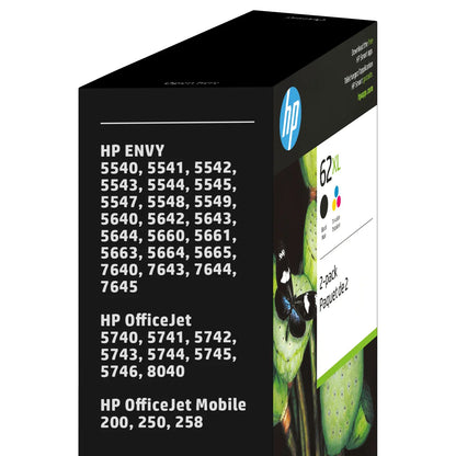 HP 62XL Black and Tri-Color High Yield Original Ink Cartridges (F6U02BN) Combo pack