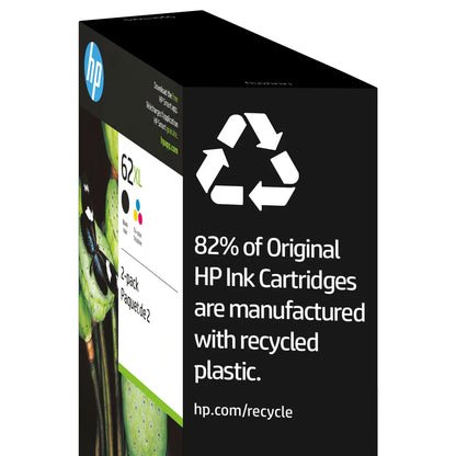 HP 62XL Black and Tri-Color High Yield Original Ink Cartridges (F6U02BN) Combo pack