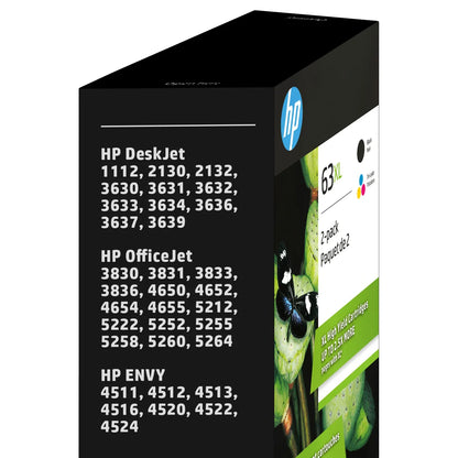 Cartouches d'encre HP 63XL noir et tricolore à haut rendement (L0R44BN), lot de 2 