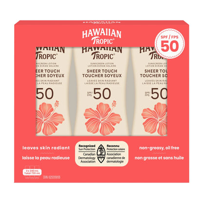 Hawaiian Tropic Sheer Touch Sunscreen Lotion SPF 50, 3 x 240 mL