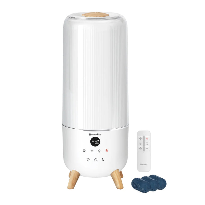 Humidificateur ultrasonique Homedics 360° Deluxe à brume chaude et froide, remplissage par le haut, avec 3 tampons d'huiles essentielles