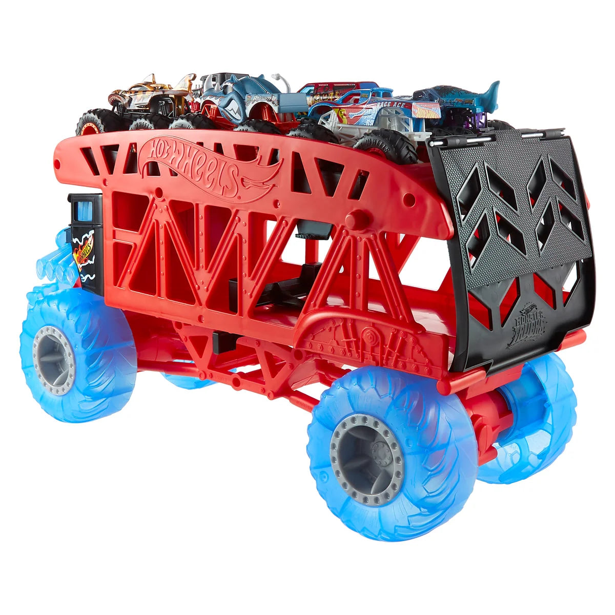 Hot Wheels Monster Truck Boneshaker Hauler with 6 Trucks