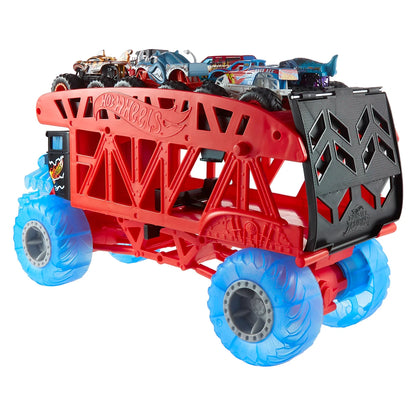 Hot Wheels Monster Truck Boneshaker Hauler with 6 Trucks