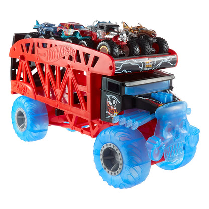 Hot Wheels Monster Truck Boneshaker Hauler with 6 Trucks