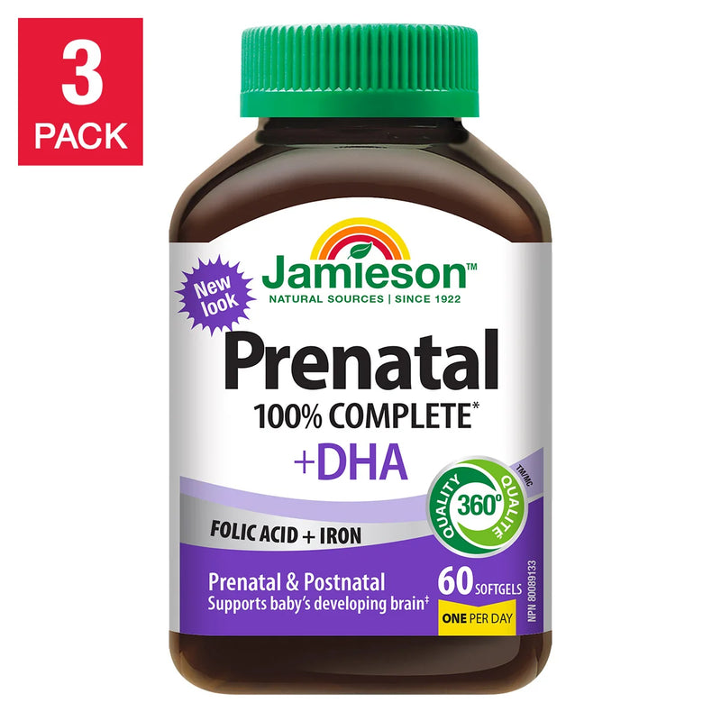 Multivitamines prénatales complètes Jamieson avec DHA, 3 x 60 gélules 