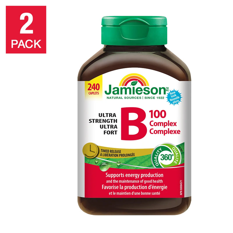 Comprimés Jamieson Ultra Strength B100 Complex, 240 comprimés, paquet de 2