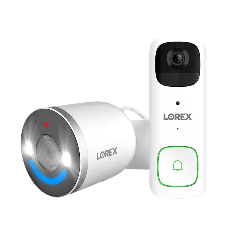 Sonnette vidéo Lorex 2K avec batterie et projecteur 4K, caméra de sécurité Wi-Fi intérieure/extérieure