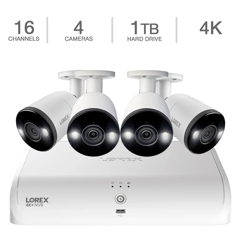 Système NVR filaire Lorex Fusion 4K 16 canaux 1 To avec 4 caméras de dissuasion intelligentes