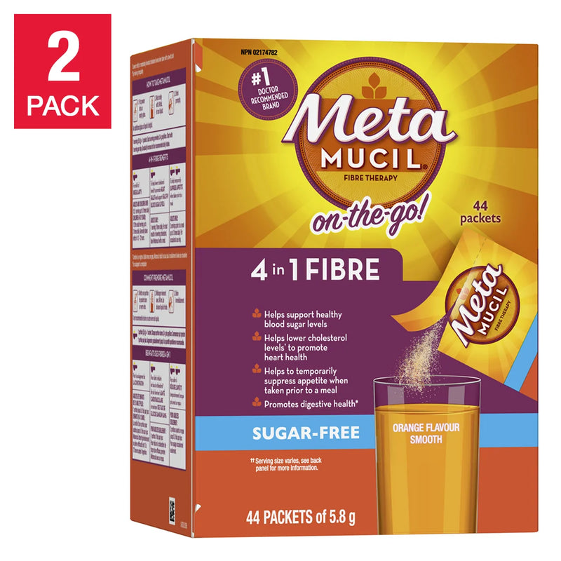 Metamucil 4 en 1 MultiHealth Complément de fibres sans sucre, 88 sachets