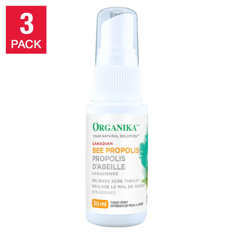 Spray gorge à la propolis d'abeille Organika sans alcool, 3 x 30 ml