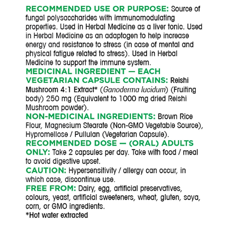 Capsules végétariennes d'extrait de champignon Reishi Organika 250 mg, 360 unités 