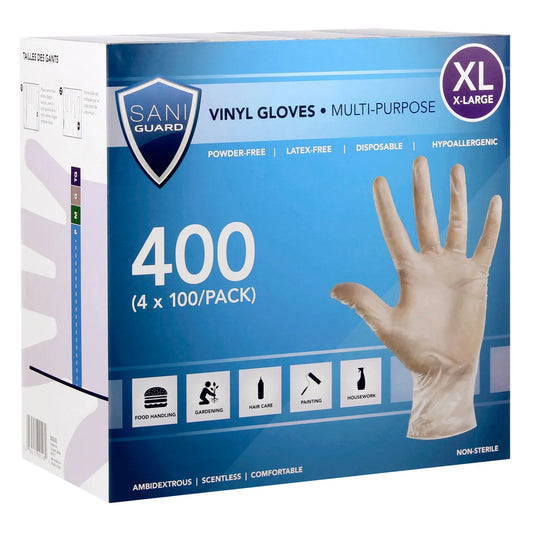 Sani Guard Vinyl Gloves, Extra Large, 4-pack of 100