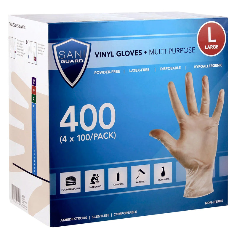 Gants en vinyle Sani Guard, taille L, paquet de 4 (100) 