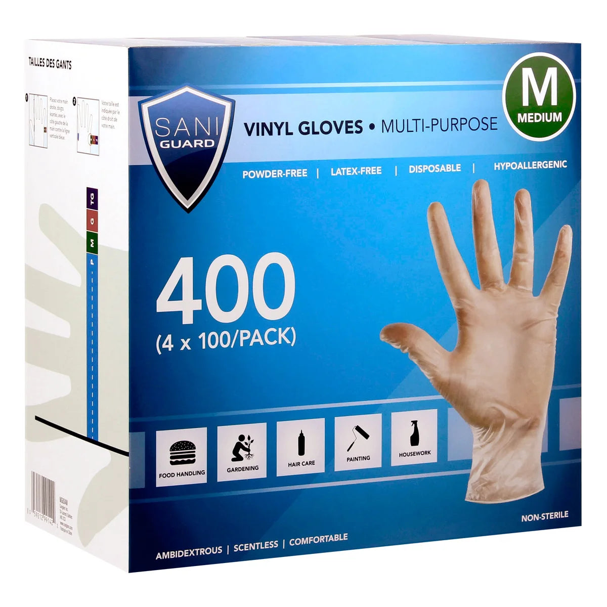 Sani Guard Vinyl Gloves, Medium, 4-pack of 100