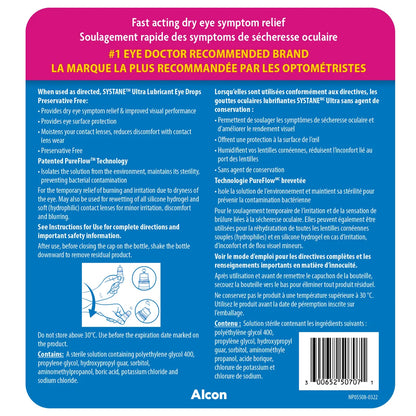 Gouttes oculaires lubrifiantes Systane Ultra, sans conservateur, 3 flacons de 10 ml 