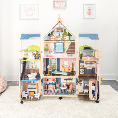 Wooden Mansion Dollhouse Secret Reveal with Lights, Sounds & 47 Accessories