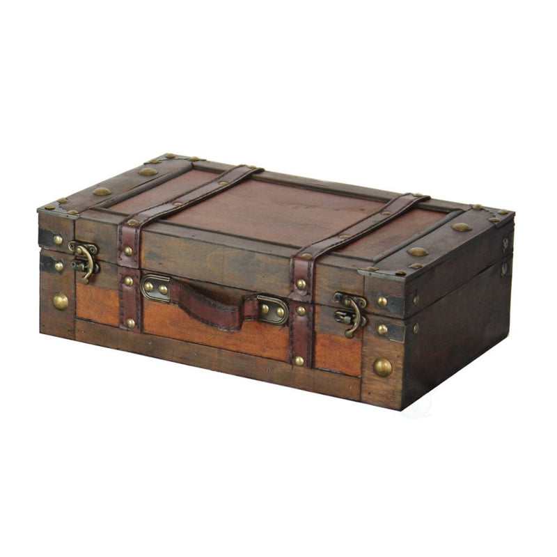 Vintiquewise Wooden Vintage Luggage Trunks - Antique Carry on Suitcase Storage Box with Hinged Lids, Small